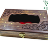 Wooden Tissue Holder with carved floral pattern on the top surface