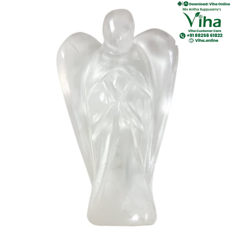Clear Quartz Angel, a clear polished figure with carved wings