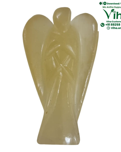 Yellow Aventurine Stone Angel, a figure with folded wings and hands at the chest