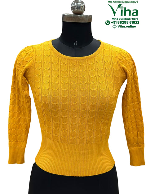 Thermal Blouse Free Size, yellow cable knit pattern and crew neckline