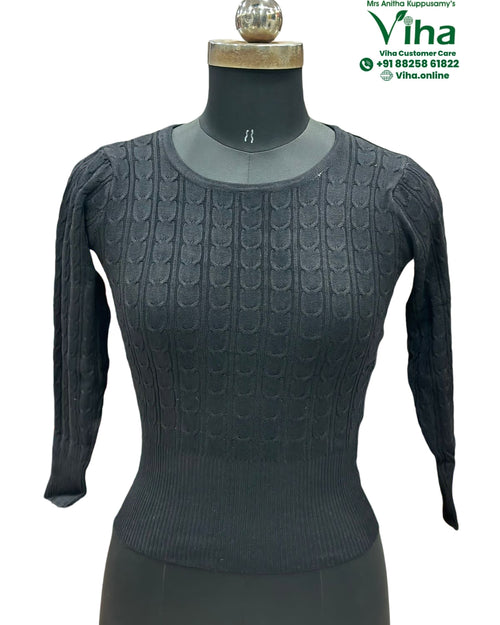 Thermal Blouse Free Size, black cable knit pattern and ribbed hem