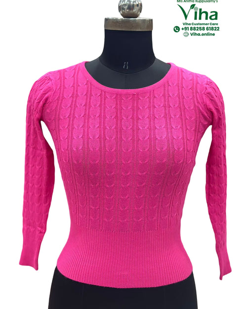 Thermal Blouse Free Size, pink cable knit pattern and long sleeves