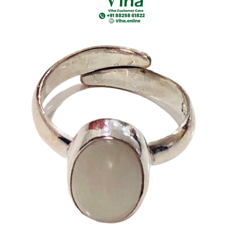Moonstone Oval 925 Silver Ring, circular band with an adjustable overlapping top