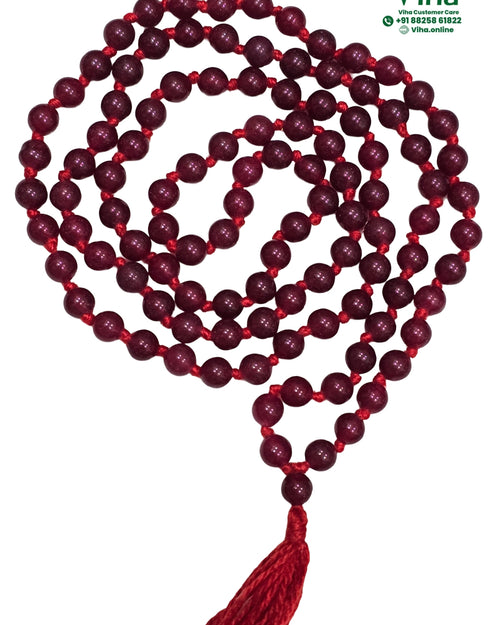 Red Agate (Hakik) Mala 6mm - 108+1 Beads, a coiled loop of knotted beads and a tassel