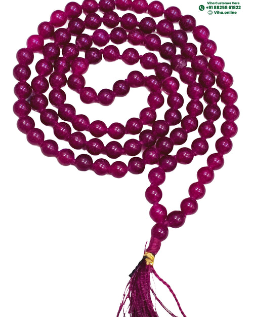 Ruby Quartz Mala with a tassel hanging from the bottom