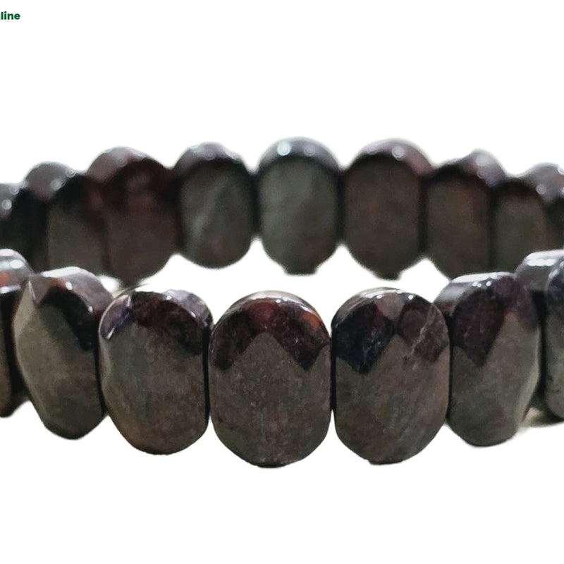 African Blood Stone Bracelet, dark red circular loop with faceted beads
