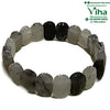 Black Rutile Quartz Bracelet, rectangular grey and black faceted beads in a circle