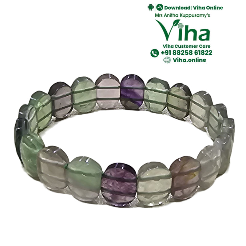 Fluorite Quartz Bracelet with circular beads and a ridged surface