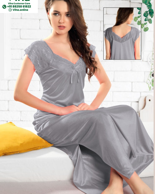 1 Piece Nighty Free Size with lace trim and a small bow
