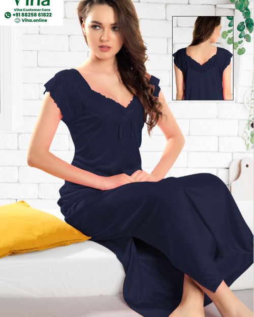 1 Piece Nighty Free Size, dark blue with a scalloped neckline