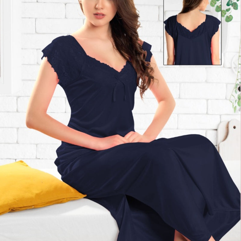 1 Piece Nighty Free Size, dark blue with a scalloped neckline