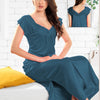 1 Piece Silk Nighty Free Size, blue with lace trim on the shoulders and neckline