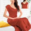 1 Piece Silk Nighty Free Size, rust red with lace trim on the shoulders and neckline