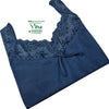Silk Nighty Free Size, a dark blue garment with a patterned lace yoke and a tied bow in the center