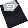 Silk Nighty Free Size, a black sleeveless camisole with a satin-finished lower body, scalloped lace neckline, and a small central bow