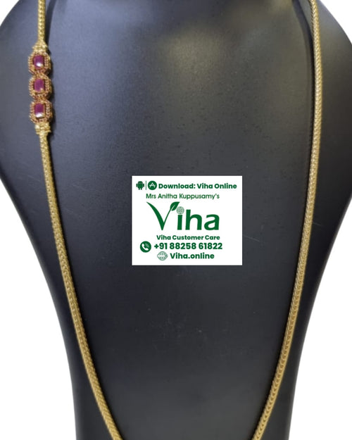 Impon Mugappu Chain with an intertwined chain and three square pink stones