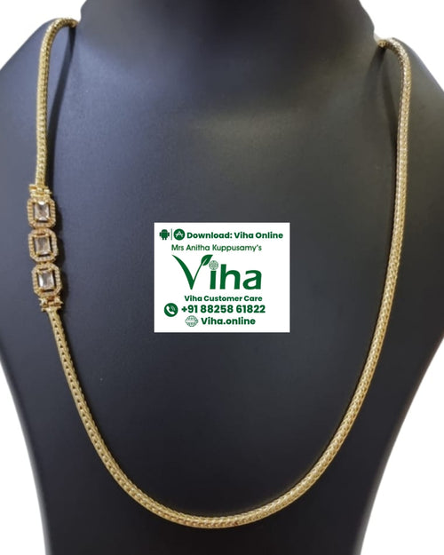 Impon Mugappu Chain with woven texture and three rectangular clear stones