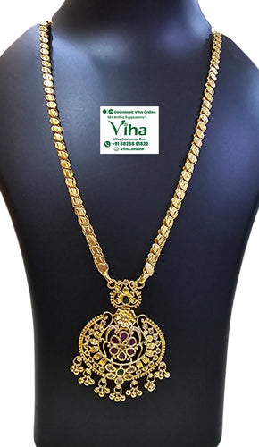 Impon Pendant Chain with Multi Colour Stone