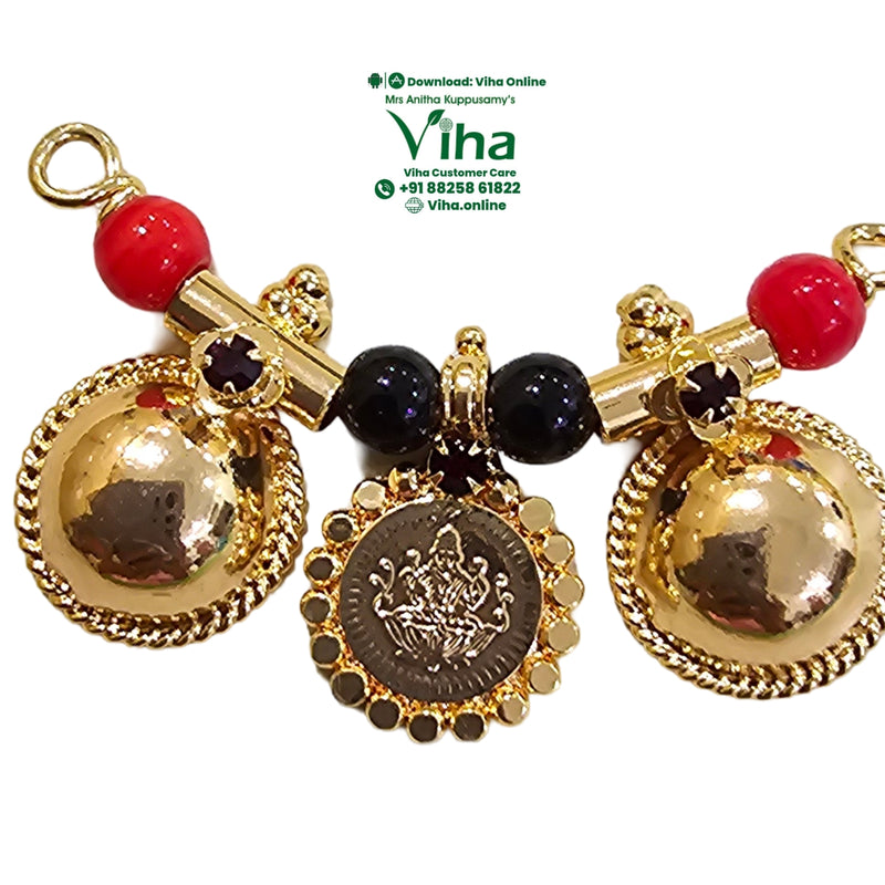 Impon Mahalakshmi Thali with Beads, a curved thali (mangalsutra) and dangling drops