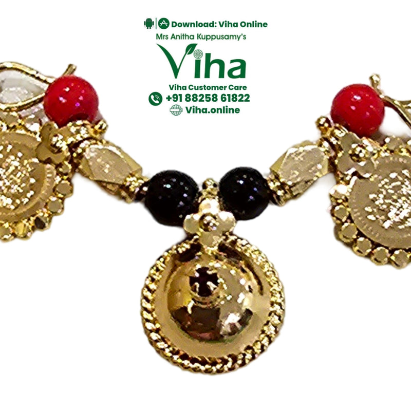 Impon Mahalakshmi with Pottu Thali, hanging coin-like charms and central pendant
