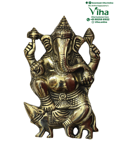 Rat Ganesha Wall Hanger - Brass with pointed headdress