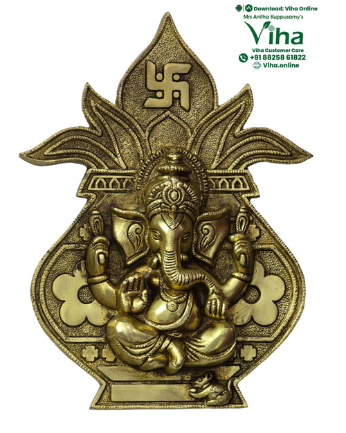 Kalasam (ritual pot) Ganesha Wall Hanging - Brass with figure with elephant head seated centrally