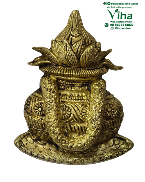 Kalasam (ritual pot) Wall Hanging - Brass with carved floral and geometric patterns
