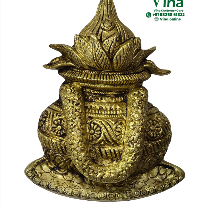 Kalasam (ritual pot) Wall Hanging - Brass with carved floral and geometric patterns