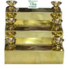 3 Step Pooja Stand, brass tiered step stand with small lamp bowls on petal bases at both ends of each step