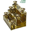 3 Step Pooja Stand - Brass, gold-toned metal four-tiered stepped stand holding six small bowl-shaped lamps with leaf bases