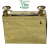 3 Step Pooja Stand - Brass, a polished gold-toned metal wall-mounting box features two keyhole hanging slots and two small attached bowls on top