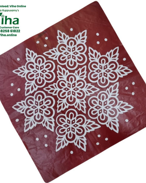 Rangoli Sticker - Kolam, a square maroon fabric featuring a white printed floral pattern and twenty-one white dots
