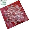 Rangoli Sticker - Kolam, a red square cloth printed with a white geometric star pattern featuring seven round flower motifs and multiple triangles