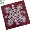 Rangoli Sticker - Kolam, a dark red square mat printed with a white interconnected geometric pattern featuring a central eight-petalled flower motif