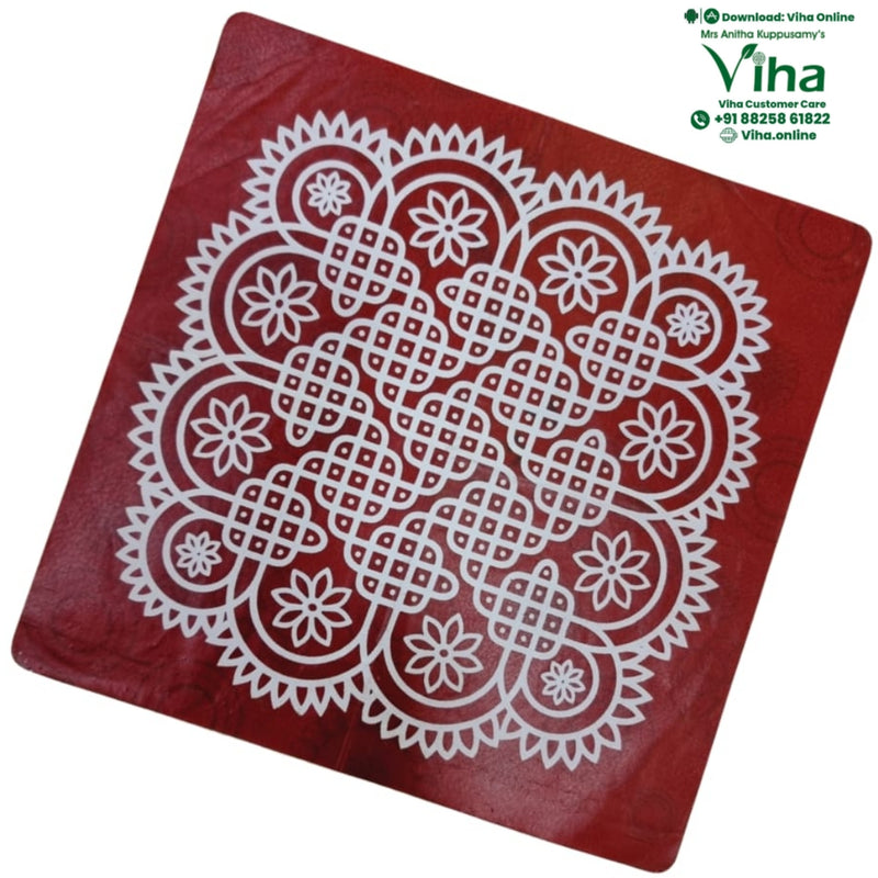 Rangoli Sticker - Kolam with white printed symmetrical geometric pattern