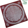 Rangoli Sticker Kolam, maroon sheet printed with a white kolam design in a round border