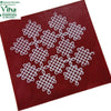 Rangoli Sticker Kolam, a square dark red mat with a white geometric pattern of eleven linked grid squares with looped corners