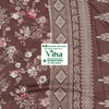 Cotton Silk Saree with Sequence, a brown fabric features white and pink floral patterns alongside geometric border panels and gold-toned bands