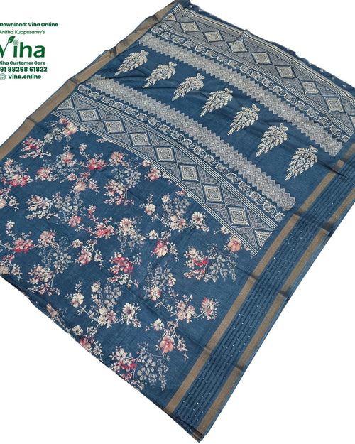 Cotton Silk Saree with Sequence with floral pattern and geometric border