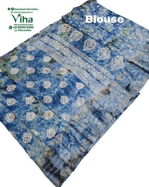 Cotton Silk Saree with Blouse, tie-dye pattern and white printed motifs