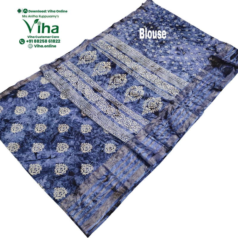 Cotton Silk Saree with Blouse, intricate woven patterns and floral motifs