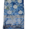Cotton Silk Saree with Blouse, a blue and white tie-dye patterned textile with five white floral motifs and silver-toned border details