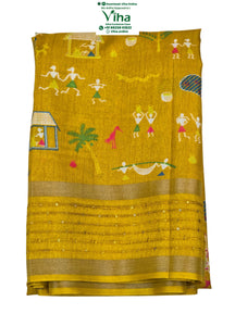 Cotton Silk Saree with Warli Design & Sequence