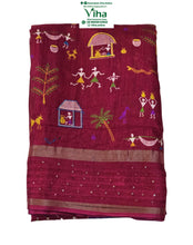Cotton Silk Saree with Warli Design & Sequence