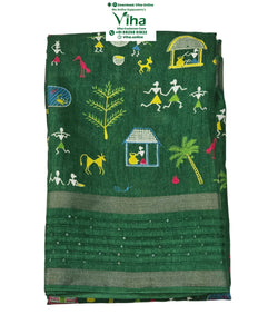 Cotton Silk Saree with Warli Design & Sequence