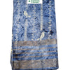 Cotton Silk Saree with Border, a folded blue and white patterned fabric featuring two white birds and metallic-toned borders