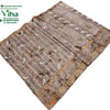 Cotton Silk Saree with Zari Border, grey and beige with printed bird motifs and patterned stripes