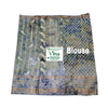 Cotton Silk Saree with Border, a folded greyish-blue fabric piece features a patterned texture with vertical stripes, white bird motifs, and a checkered section