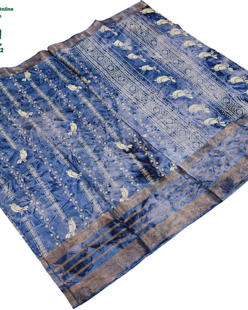 Cotton Silk Saree with Border, repeated bird motifs and geometric patterned borders