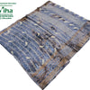 Cotton Silk Saree with Border, blue and grey with printed bird motifs and striped patterns